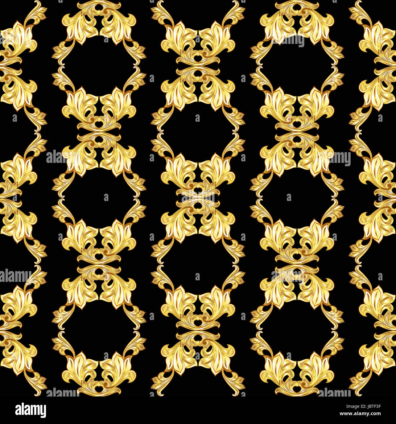 Vertical seamless gold floral pattern on black background Stock Photo ...
