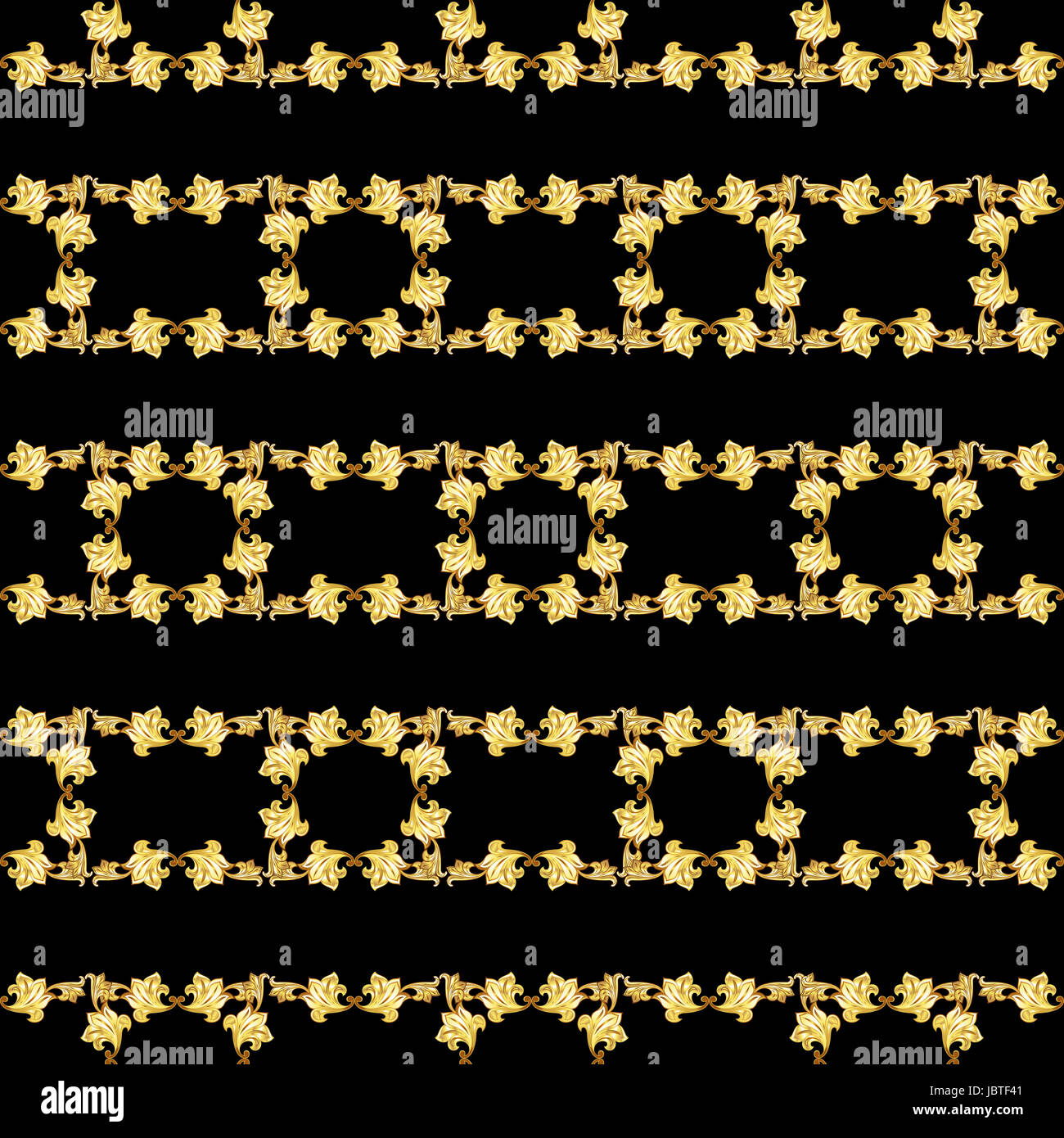 Gorizontal seamless gold floral patterns on black background Stock ...