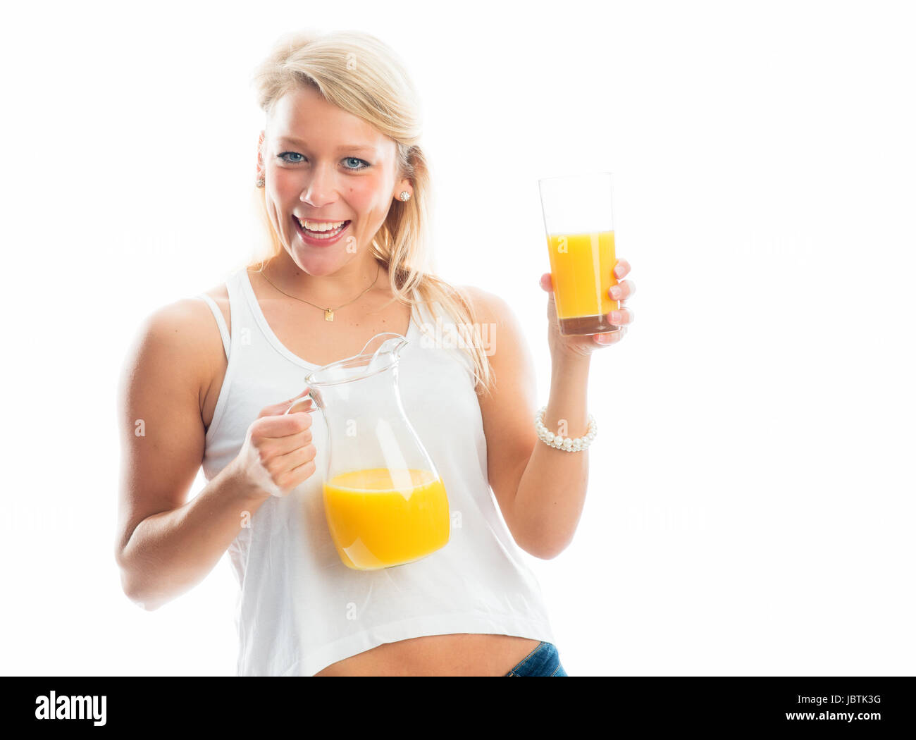blonde woman with orange juice Stock Photo