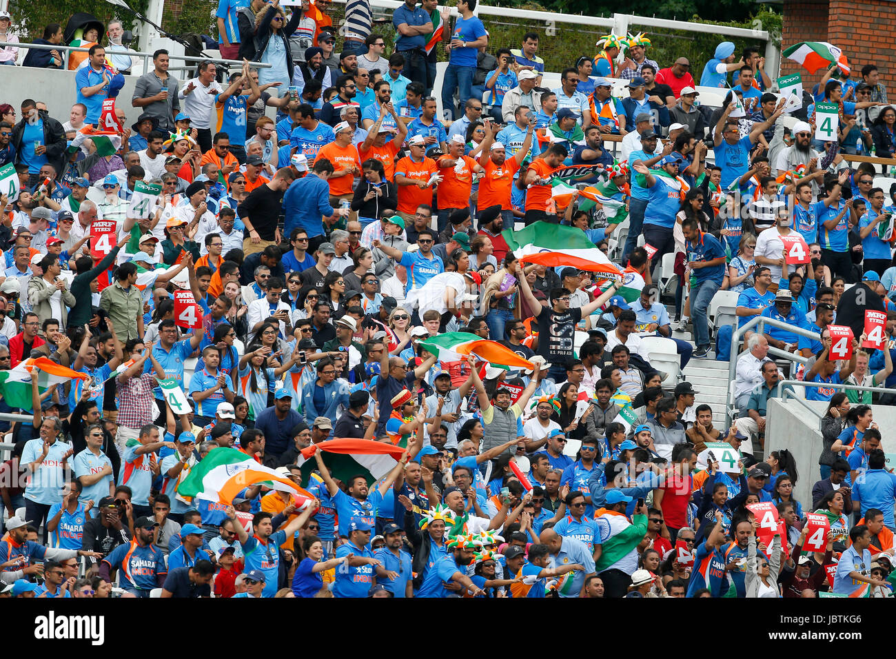 Indian supporters and fans seen during the ICC Champions Trophy 2017 match between India and South Africa at The Oval in London. Photo by James Boardman/Telephoto Images Stock Photo