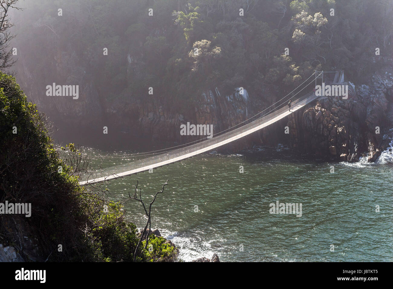 Hanging bridge over Storms River mouth, Tsitsikamma National Park Stock Photo