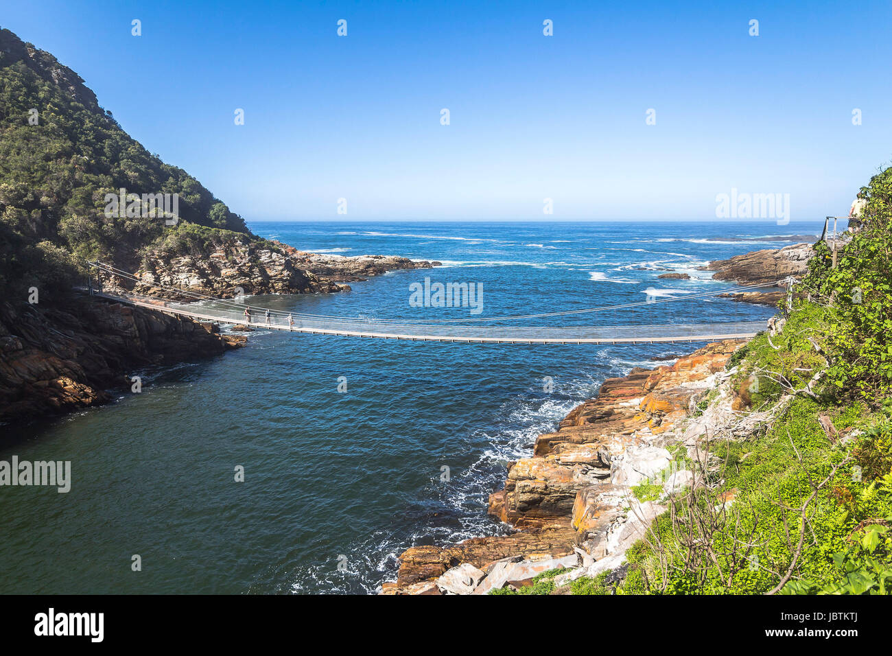 Hanging bridge over Storms River mouth, Tsitsikamma National Park Stock Photo