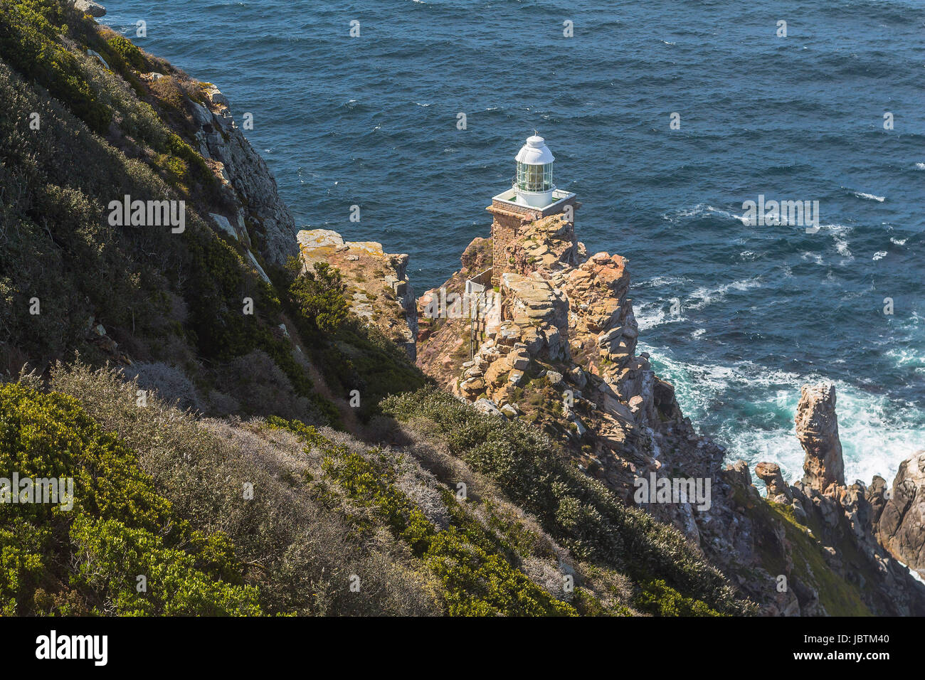 Small lighthouse on Cape Point in South Africa Stock Photo