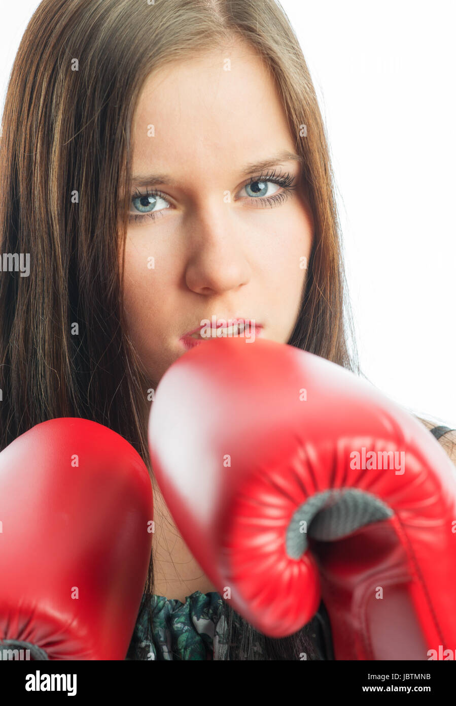 young girl with boxing gloves Stock Photo Alamy