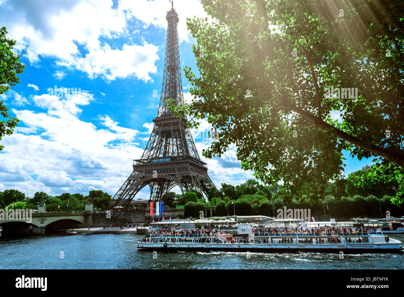 Paris, France, June 06, 2017 : Paris, the beautiful view of the Eiffel Tower on a summer day Stock Photo