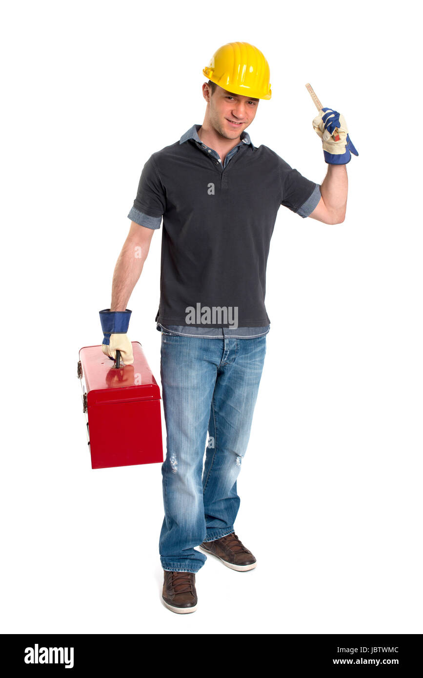young man with tool case Stock Photo