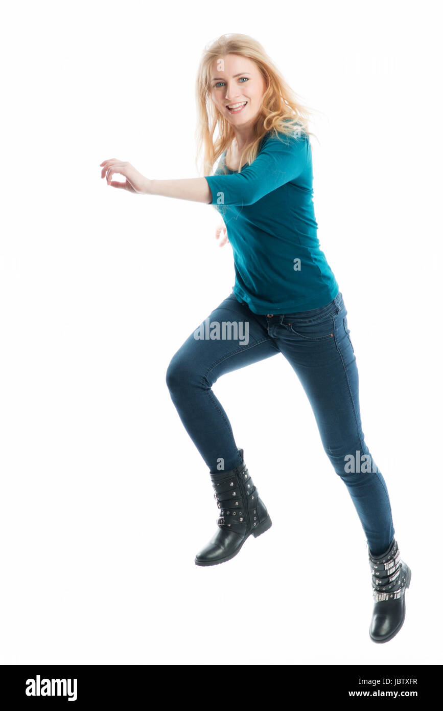 blond girl full of energy Stock Photo