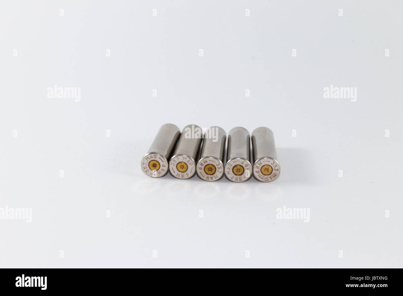 five cartridges,caliber .357 magnum,fired Stock Photo