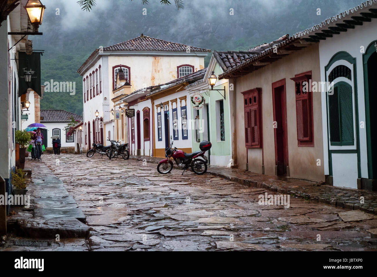 Charming cobblestone street in historic town Tiradentes, UNESCO World Heritage, Minas Gerais, Brazil Stock Photo