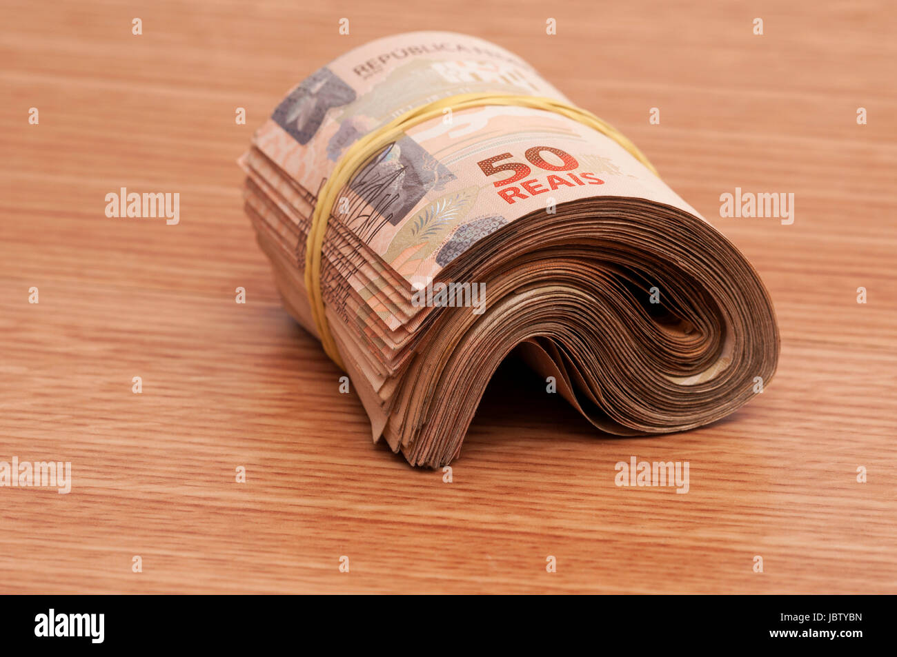 A few bills of brazilian currency (real) Stock Photo
