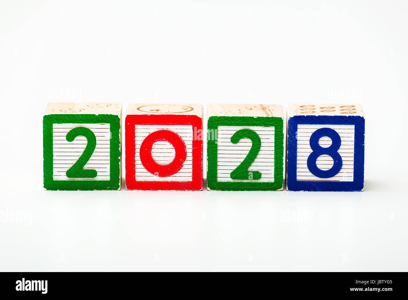Wooden block for year 2028 Stock Photo