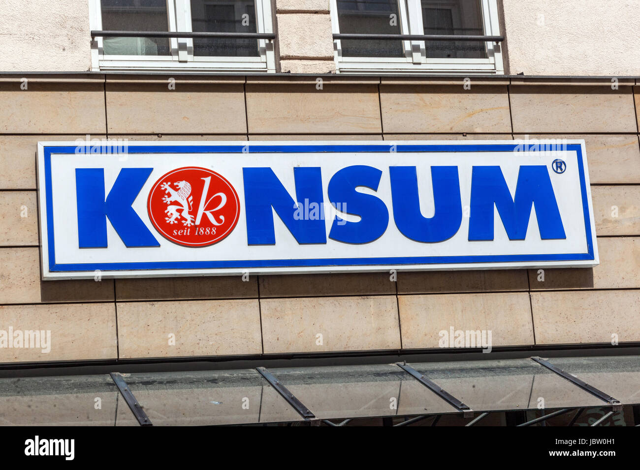 Konsum, logo, sign, Germany Stock Photo