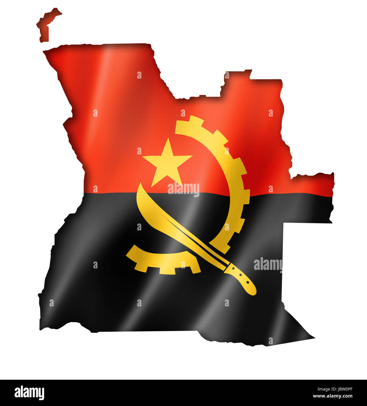 Angola flag map, three dimensional render, isolated on white Stock Photo