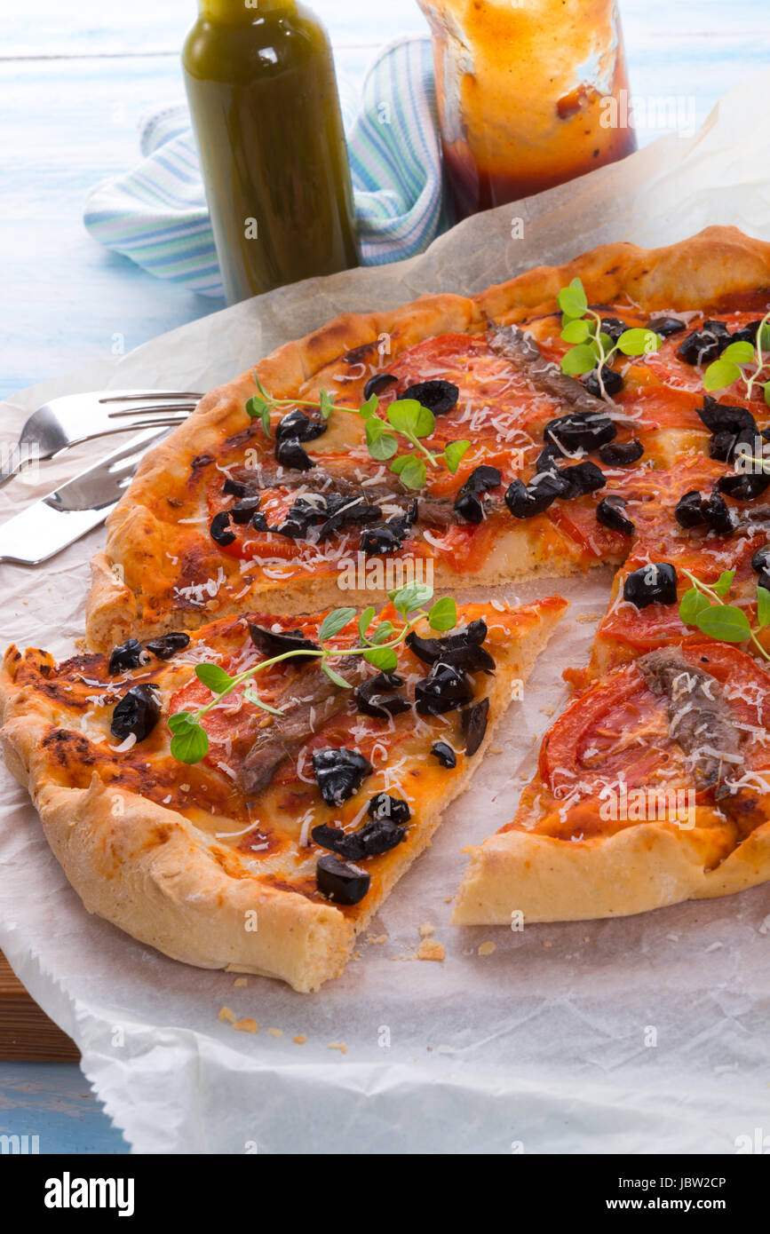 olive anchovy pizza Stock Photo Alamy