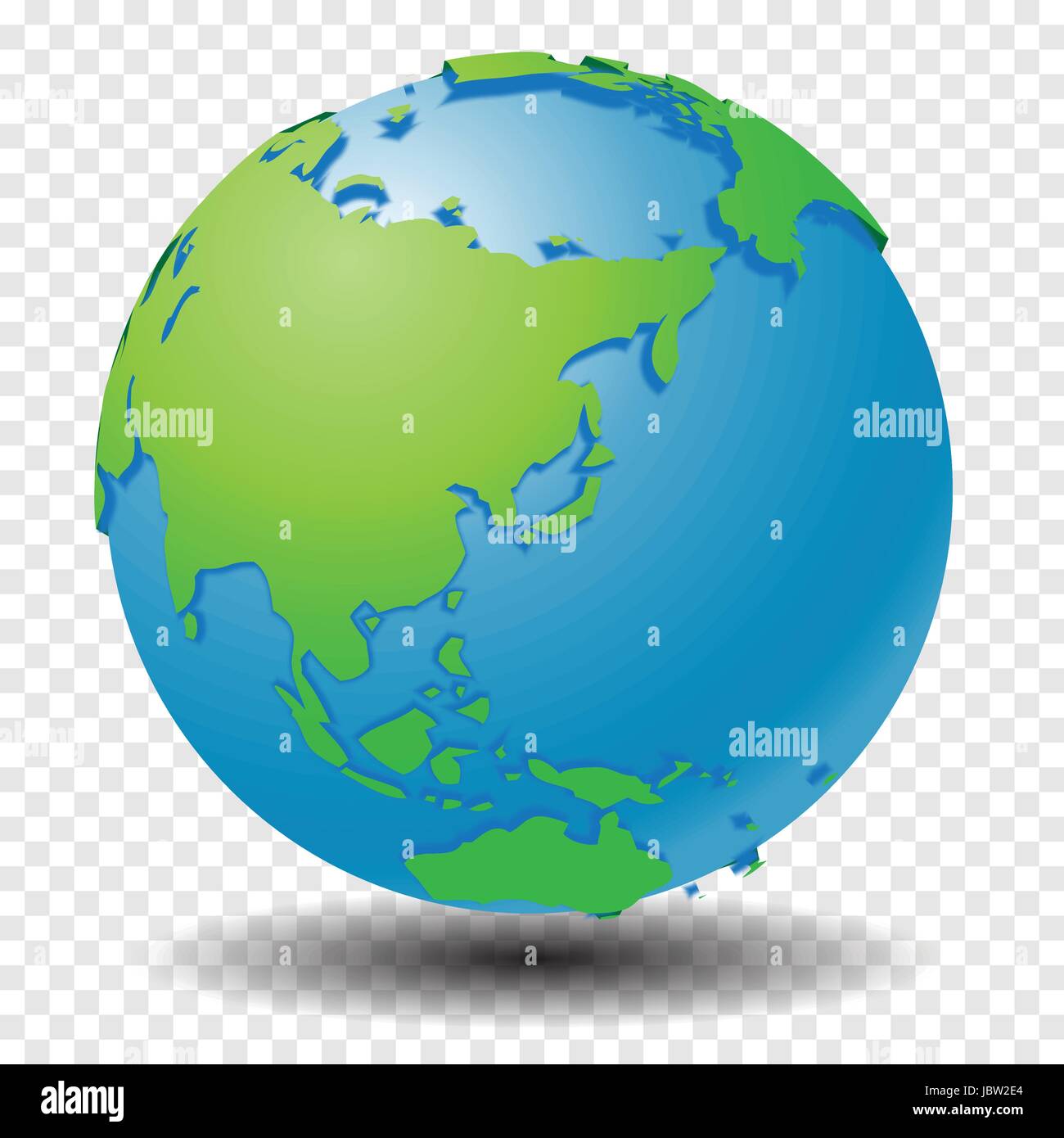 Globe with world map, show Asia region with smooth vector shadows on transparency grid - vector illustration Stock Vector