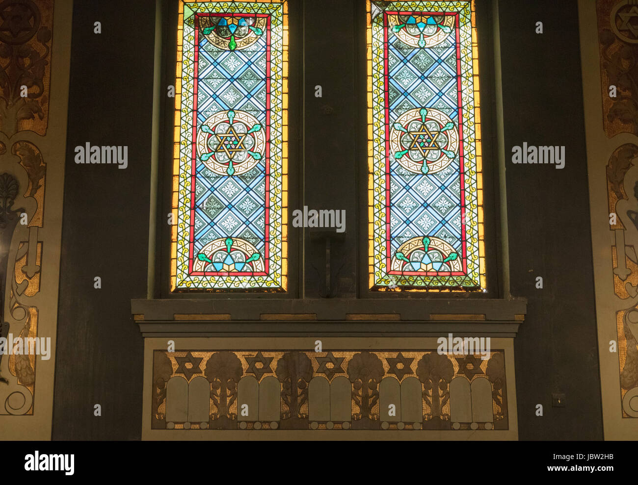 stained glass windows, The Gate of Heaven synagogue, Adly Street, Cairo, Egypt Stock Photo