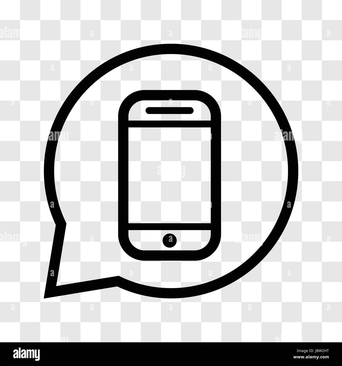 Mobile rounded icon. iconic symbol inside a speech bubble, on transparency grid.  Vector Iconic Design. Stock Vector