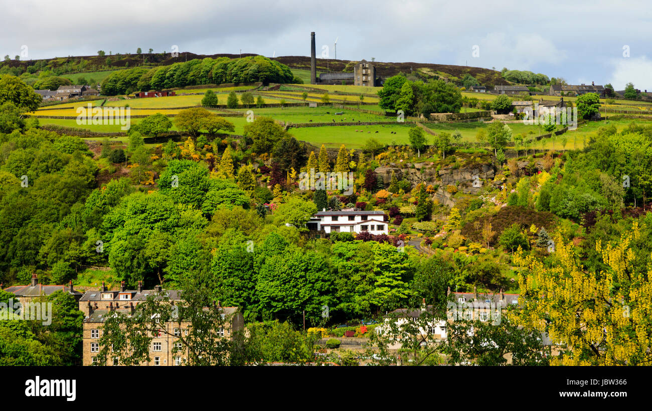 View across the Calder Valley towards Old Town Mill, in Hebden Bridge, Calderdale, West Yorkshire, England, UK Stock Photo