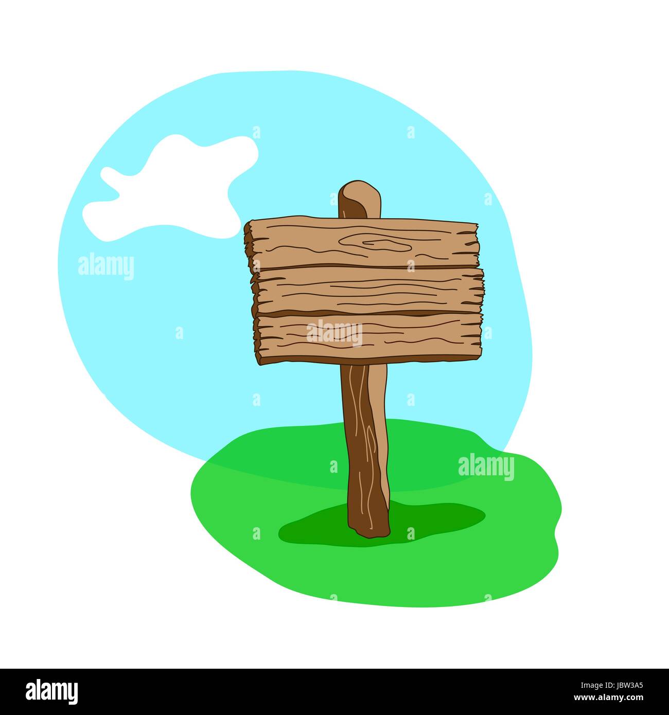 Cartoon style vector wooden sign standing in grass. Square shape signpost Stock Vector