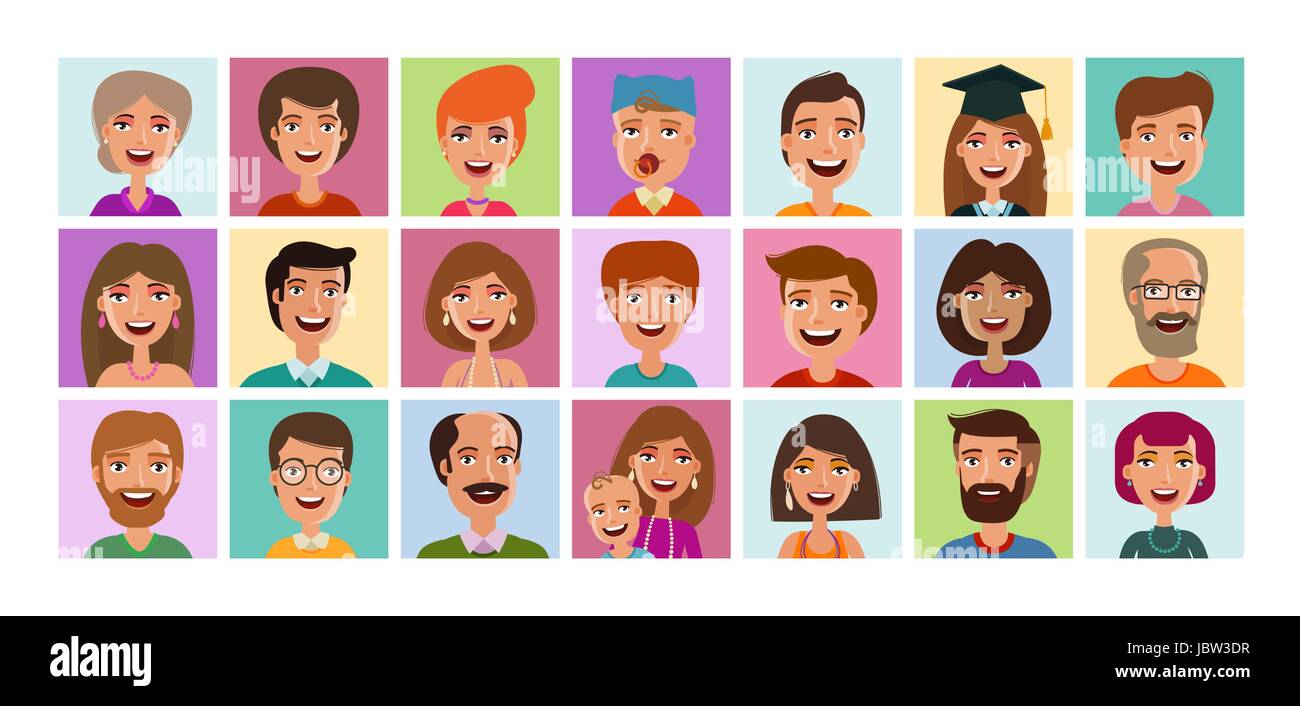 People set of icons. Avatar profile, person, human face symbol, sign or logo. Cartoon vector illustration Stock Vector