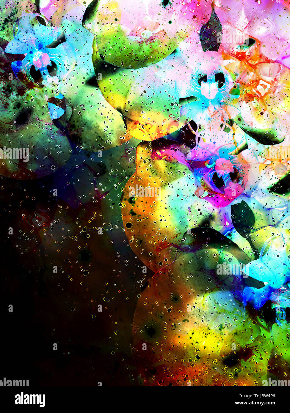 Cosmic space with flower, color galaxy background, computer collage ...