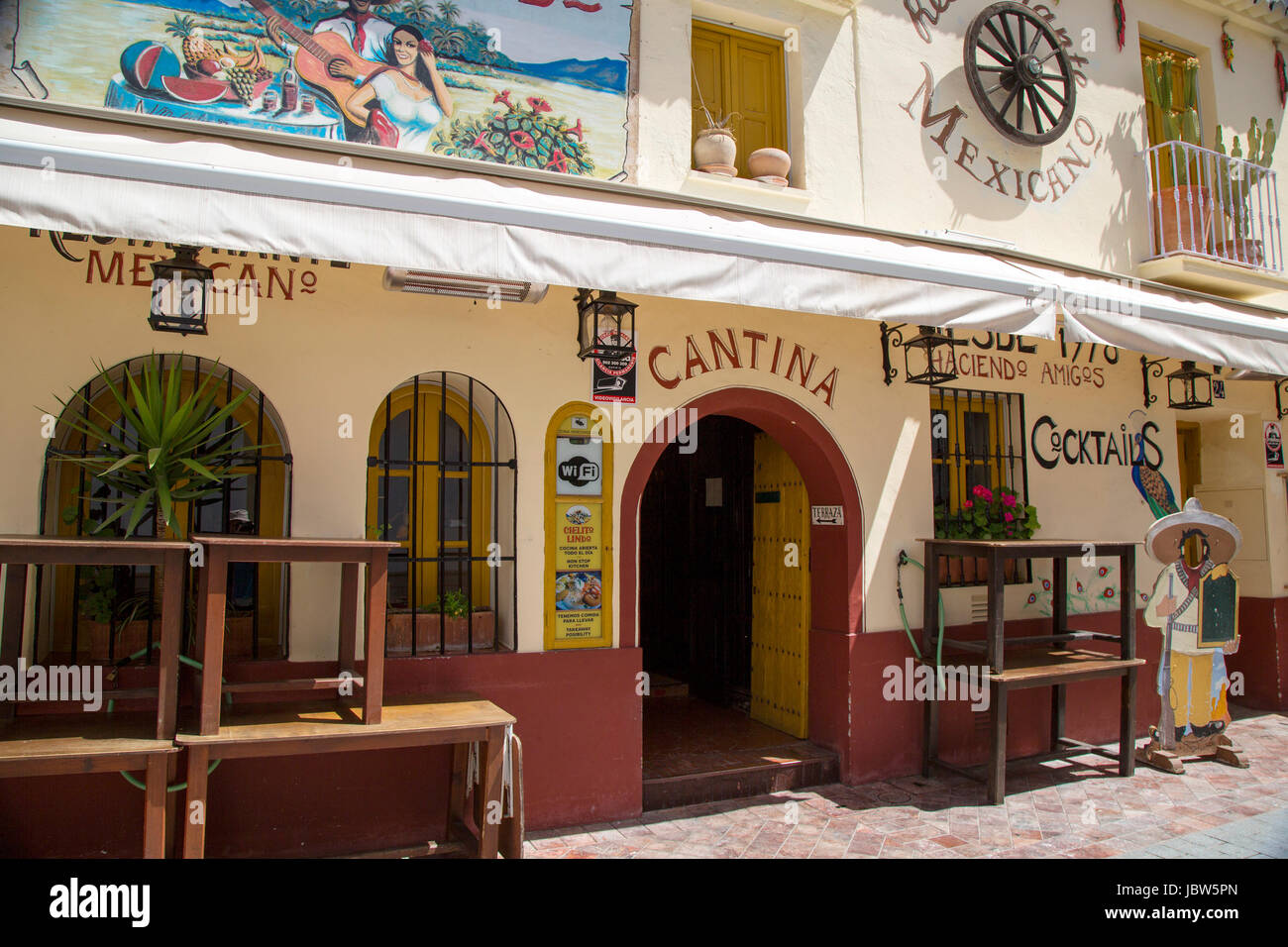 A Mexican restaurant in Nerja, Andalusia, Spain, Costa del Sol. Stock Photo