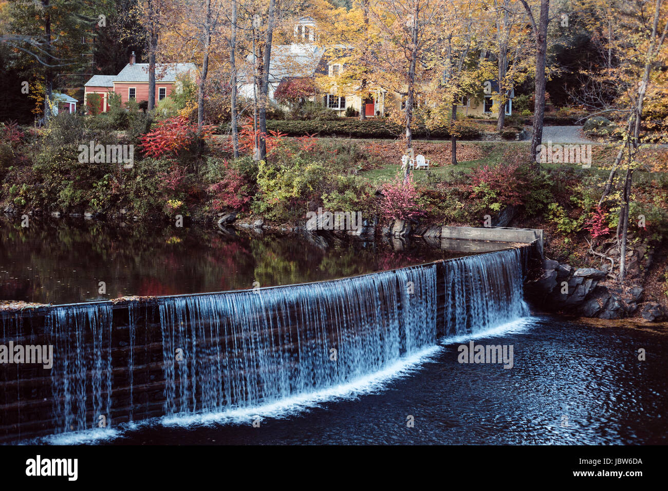 Rural village with waterfall, Guilford, Vermont, USA Stock Photo Alamy