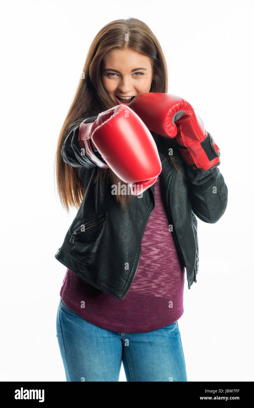 young girl with boxing gloves Stock Photo Alamy
