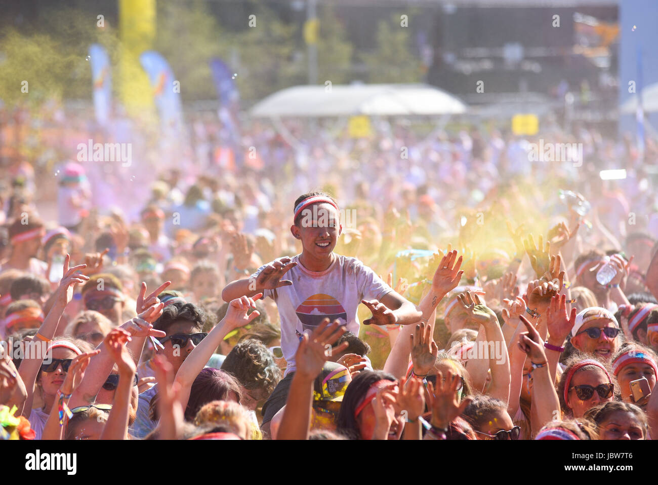 Color Run London, at Wembley Park. Finish Festival crowd. Colour dust