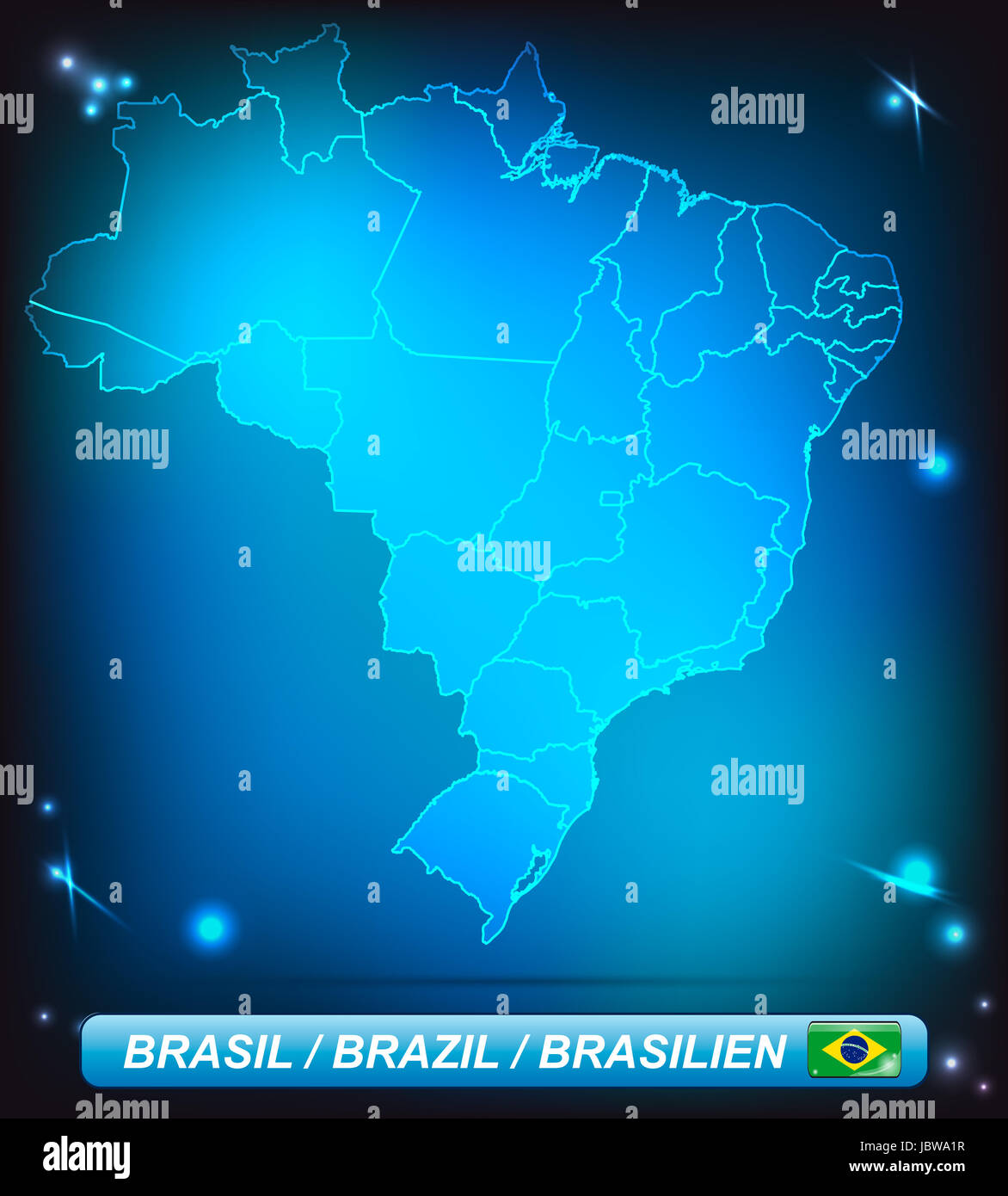 Karte von Brasilien mit Grenzen in leuchtenden Farben Stock Photo