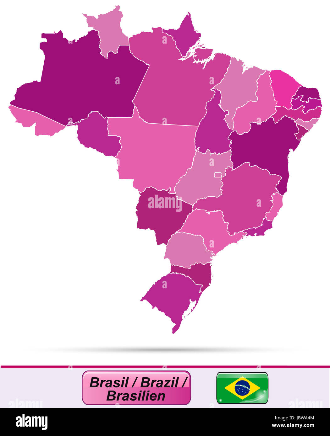 Karte von Brasilien mit Grenzen in Violett Stock Photo