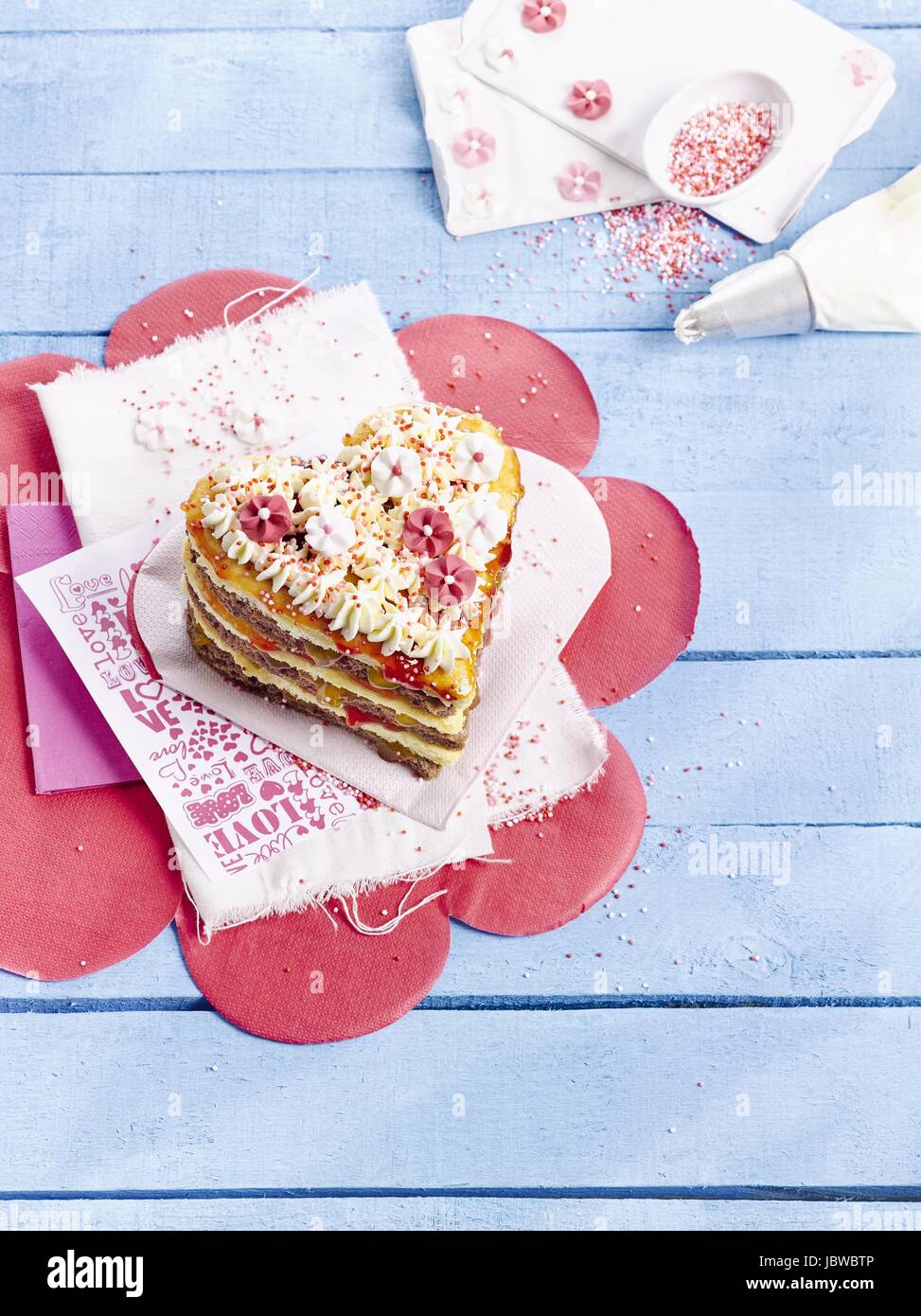 Sponge cake hearts with marmelade Stock Photo
