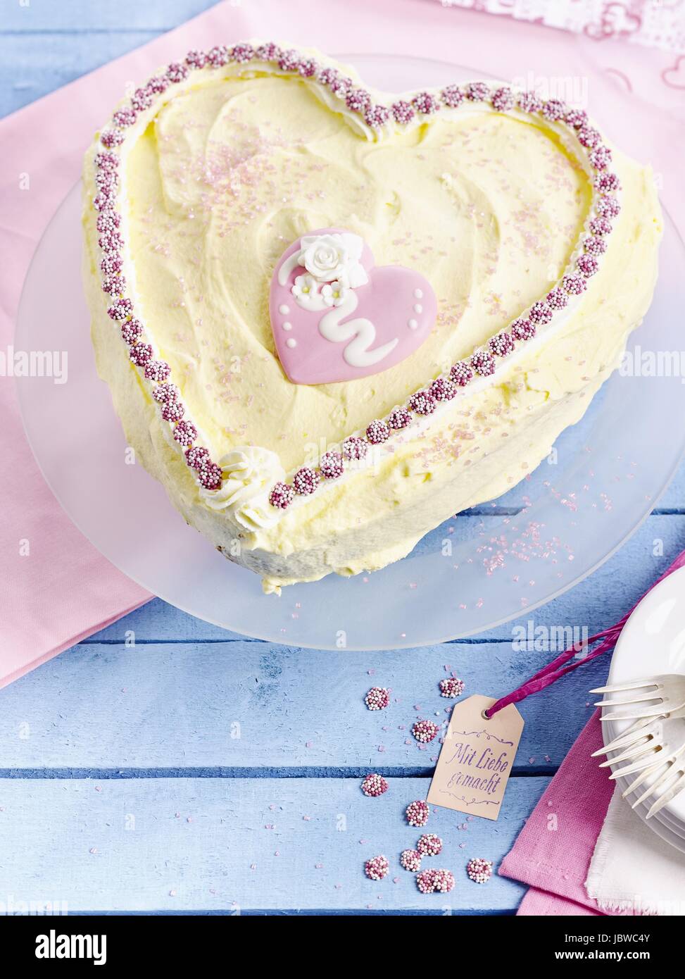 Heart shaped lemon buttermilk cake Stock Photo