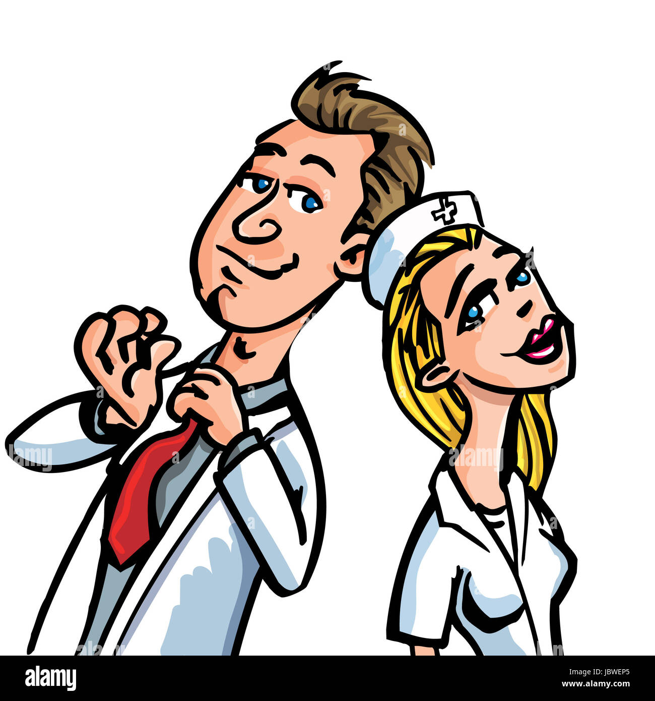 Cartoon doctor flirting with a nurse isolated on white Stock Photo Alamy