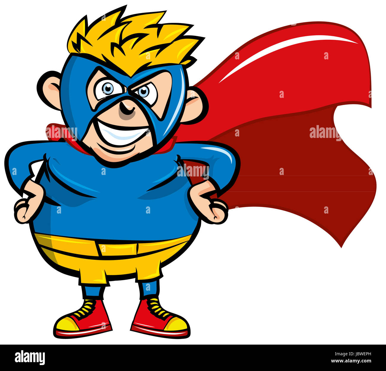 Cute cartoon Superboy. He is isloated on white Stock Photo
