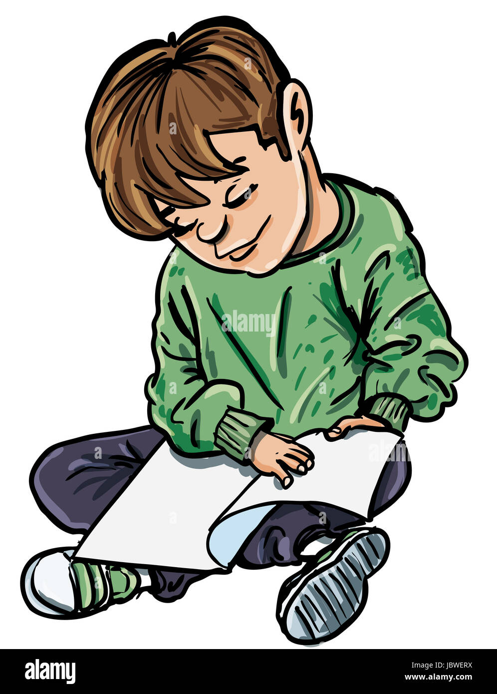 Cartoon of boy reading a book. Isolated Stock Photo Alamy