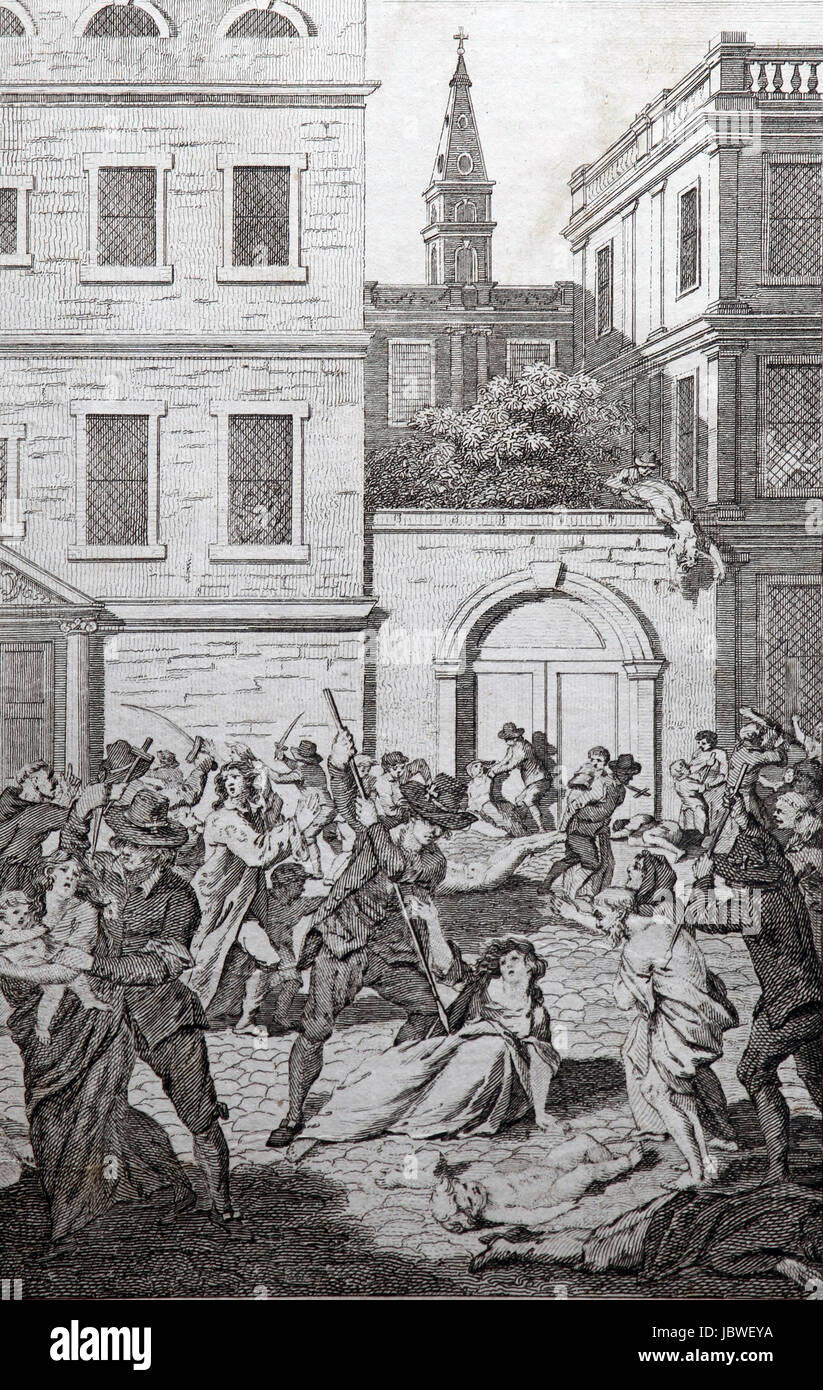 St Bartholomew's Day Massacre in Paris, 1572; Engraving from c 1780 edition of The New Book of Martyrs by Rev Dr Henry Southwell LLD Stock Photo