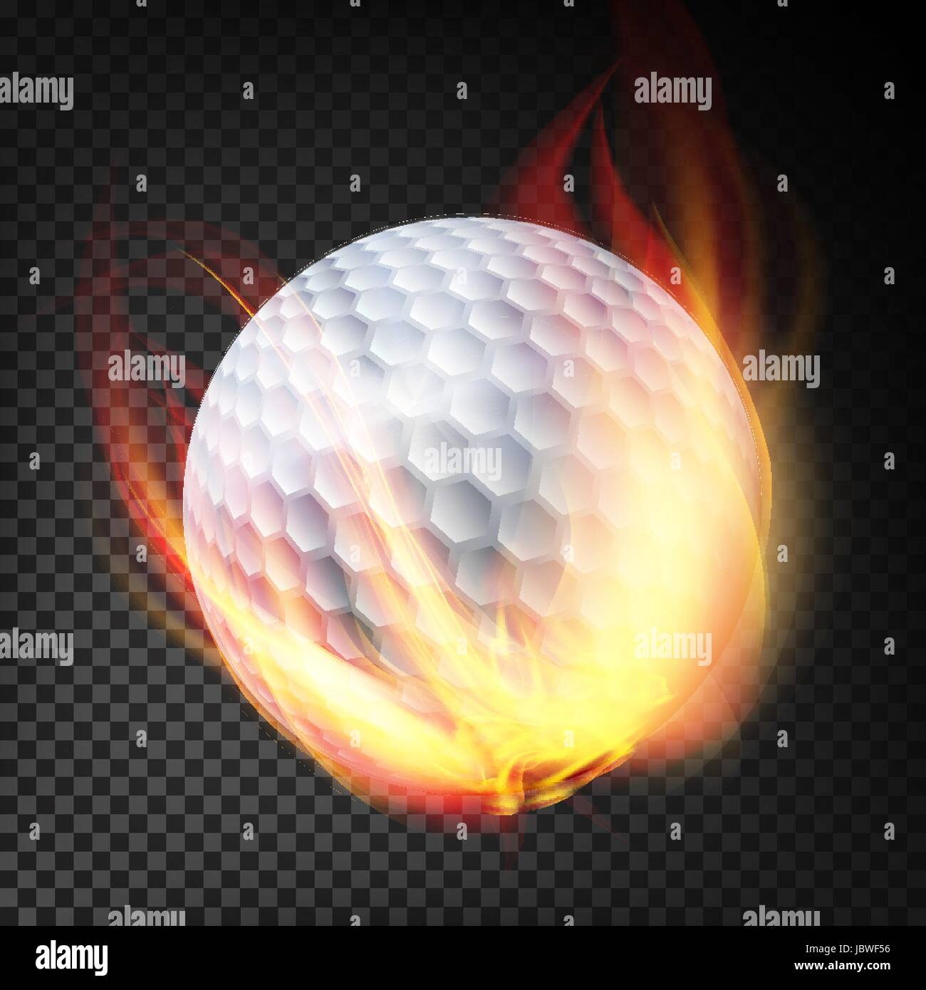 Golf Ball On Fire. Burning Style. Illustration Isolated Stock Vector