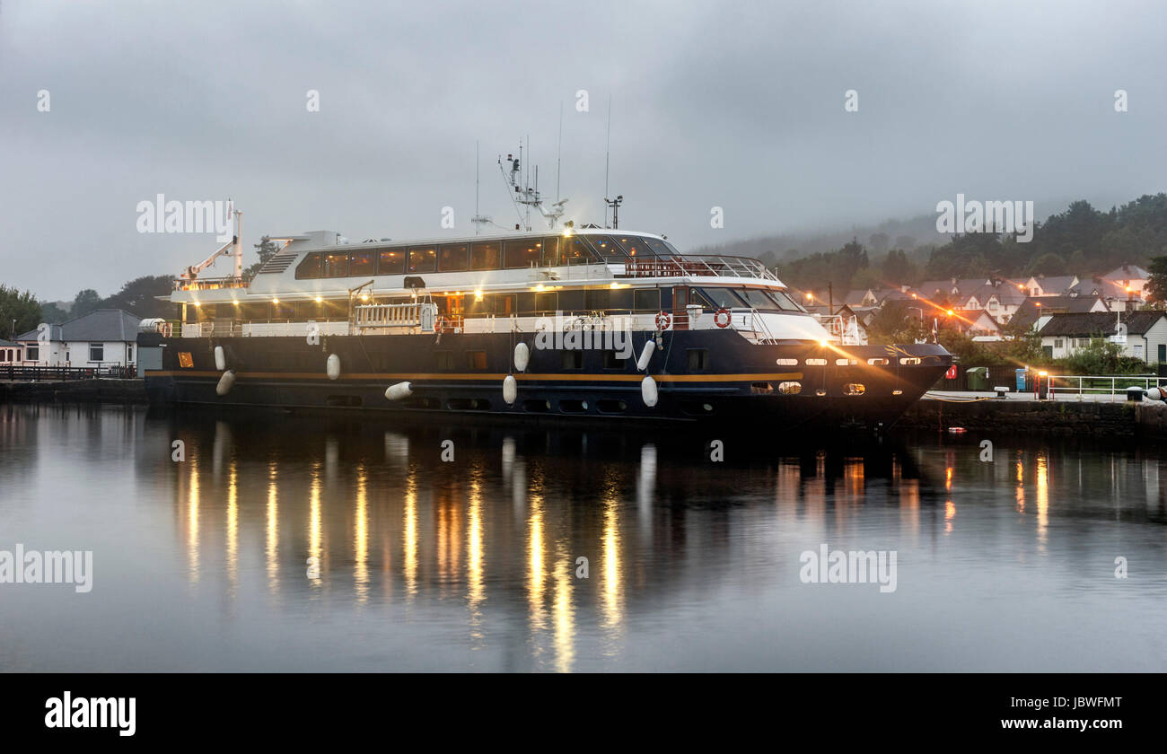 A cruise ship entering the lock at Corpach on the Caledonian canal