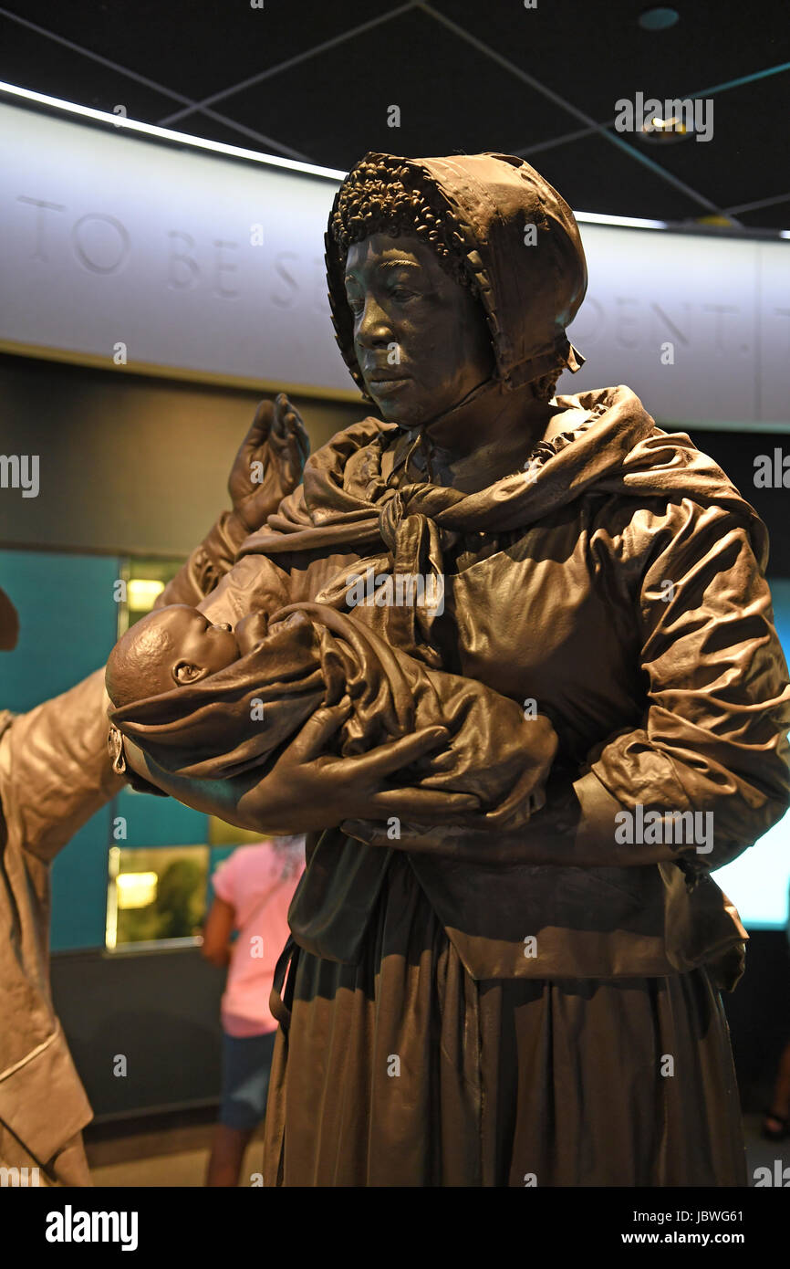 Memphis, TN, USA - June 9, 2017: Sculpture display of black slavewoman and child at the National Civil Rights Museum and the site of the Assassination Stock Photo