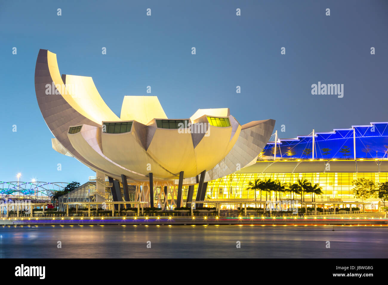 Singapore Feb 12 Architecture of Art Science Museum at Night