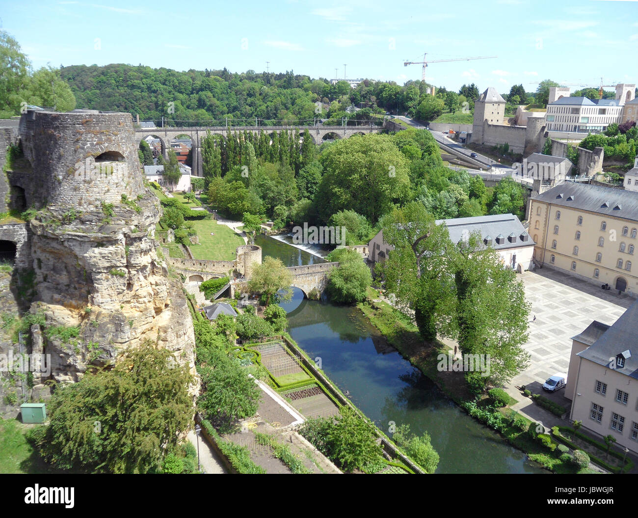 Impressive Landscape of the Lower City, UNESCO World Heritage Site of Luxembourg City, Luxembourg Stock Photo