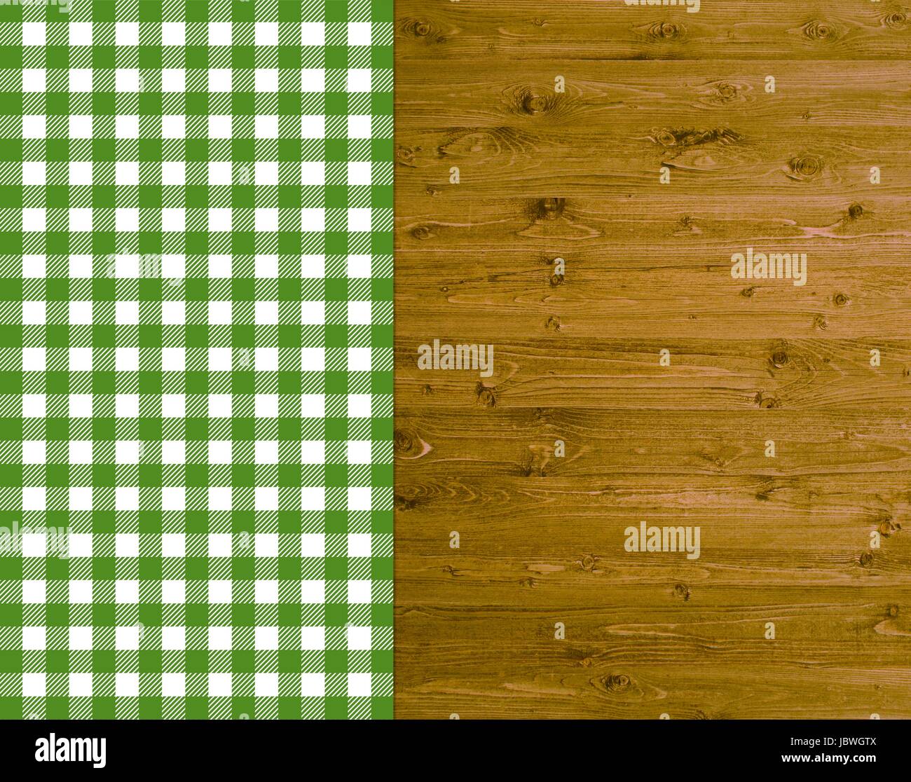 traditional background - wood with green and white tablecloth Stock
