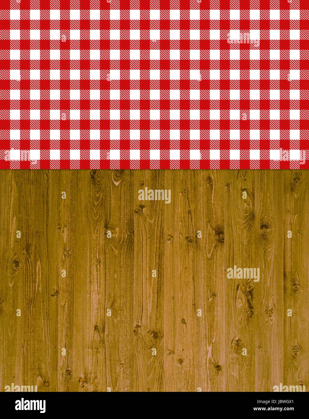 traditional background - wood with red and white tablecloth Stock Photo