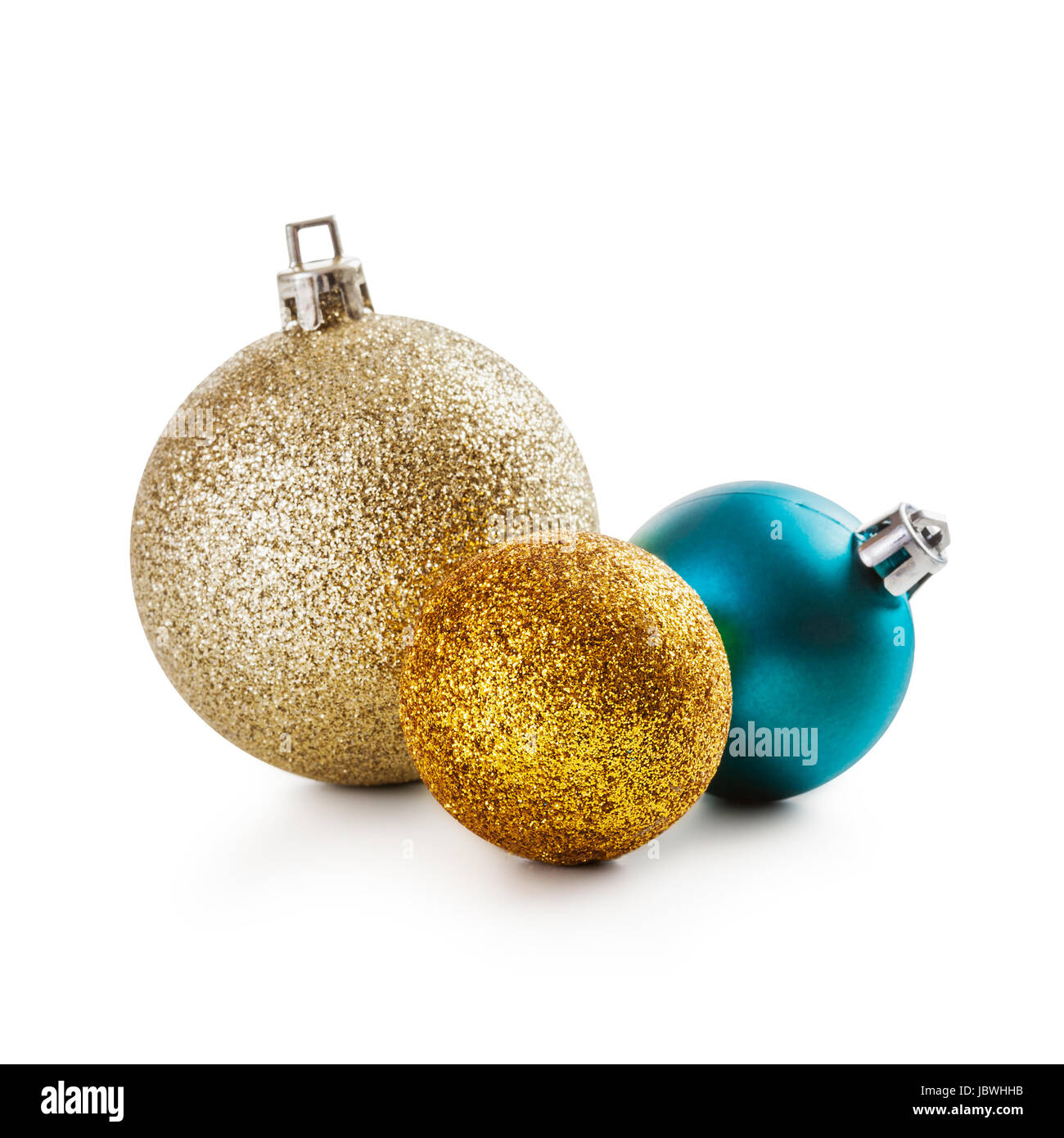 Gold and blue christmas balls on white background clipping path ...