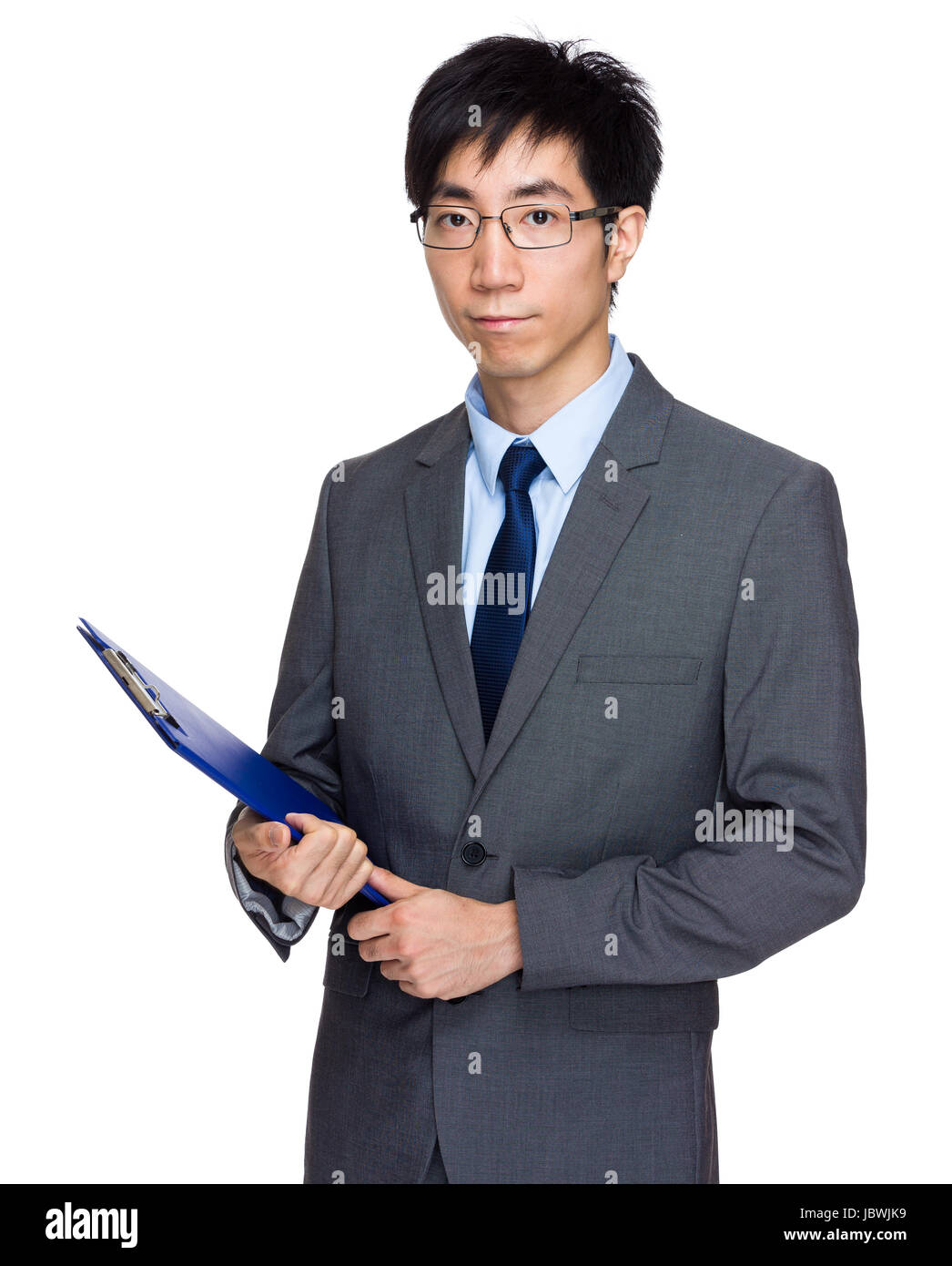Asian business man hold clipboard Stock Photo - Alamy