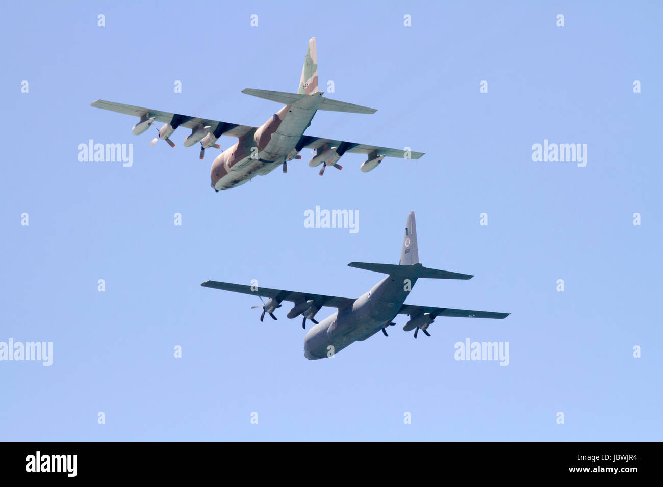 Israeli Air force C-130 Hercules 100 transport plane in flight Stock Photo