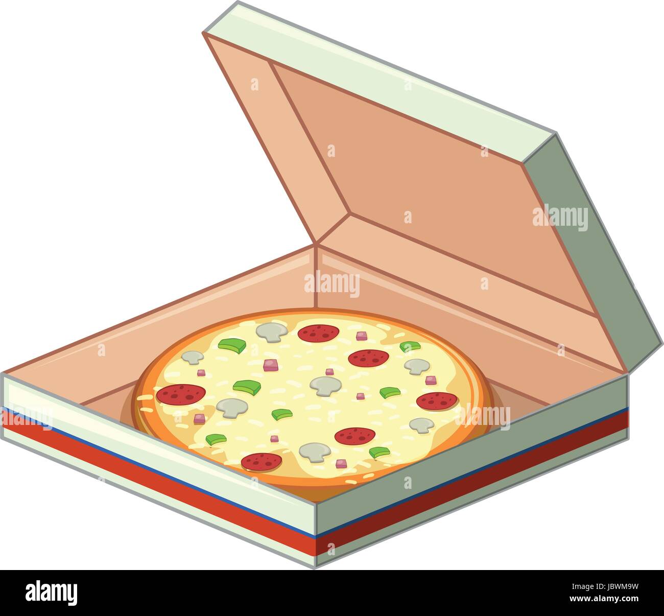 Tray of pizza in paper box illustration Stock Vector