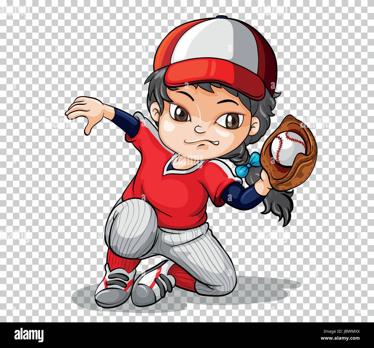 Girl baseball player on transparent background illustration Stock
