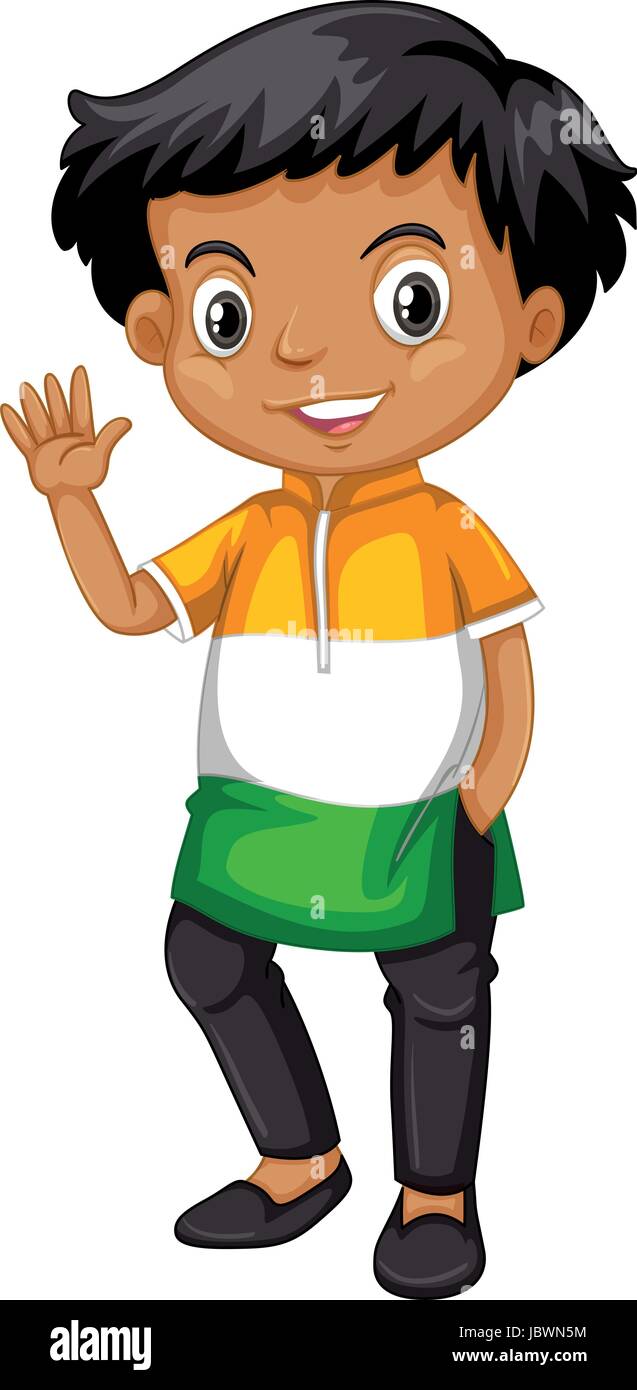 Indian boy waving hello illustration Stock Vector